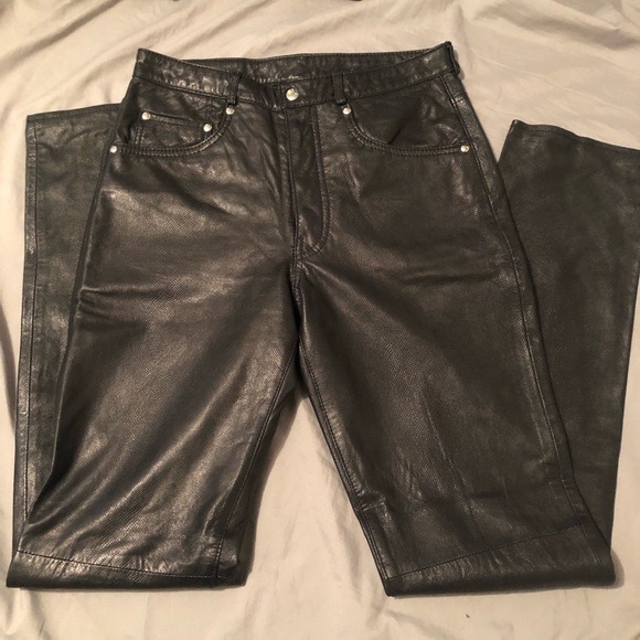 philippe monet Pants - leather vintage hi waist button-fly moto pants